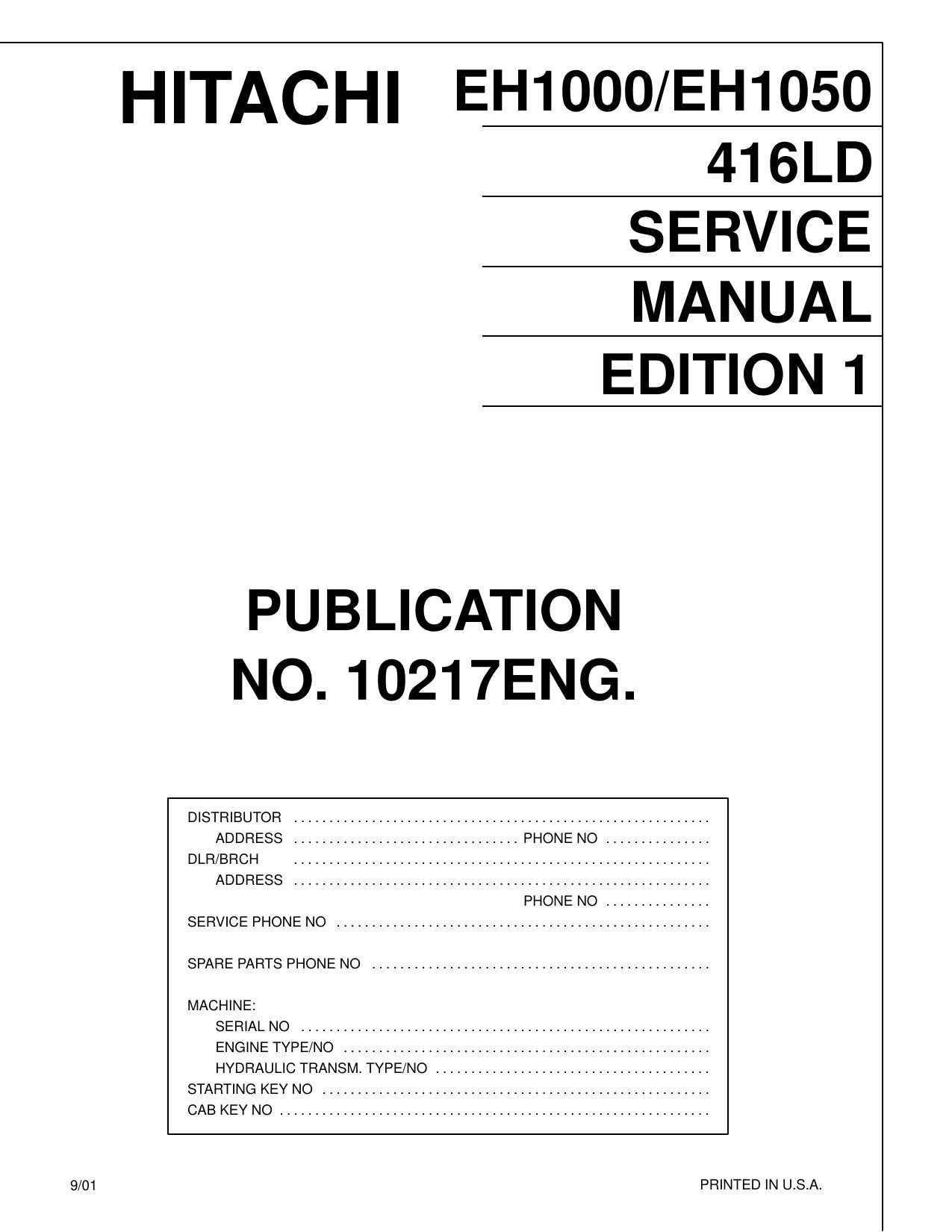 EH1000 EH1050 part1 Service Manual HITACHI